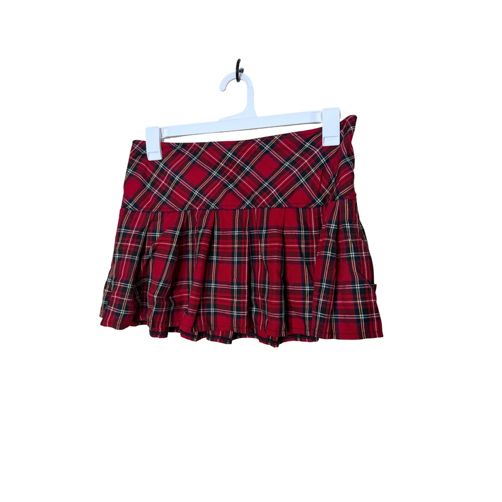 Royal Bones by Daang Red Plaid Pleated Mini Skirt Punk Grunge Mall Goth Large